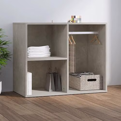 vidaXL Modern Freestanding Dressing Cabinet in Grey MDF with Hanging Rod, W/D/H: 80.0 x 40.0 x 65.0 cm – 2