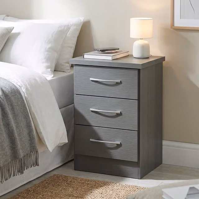 Seconique Nevada 3 Drawer Bedside Table in Matt Grey, W/D/H: 40 x 40 x 61 cm – 4