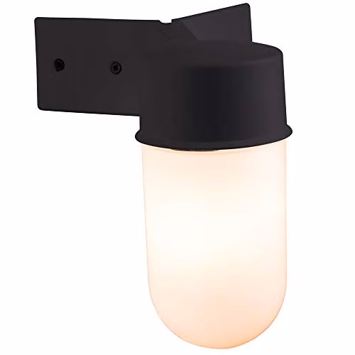 Loops IP44 Outdoor Wall Light with Corner Bracket, Black and White Modern Cylinder Glass Shade, E27 LED Compatible and Dimmable