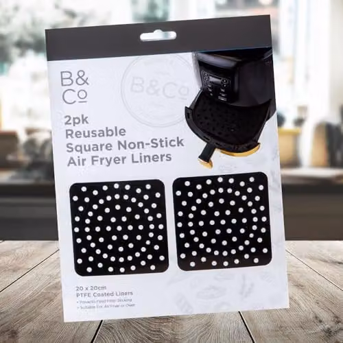 VFM e-Store Reusable Non Stick PTFE Square Air Fryer Liners, 2 Pack, Black, W/D: 20 x 20 cm – 6