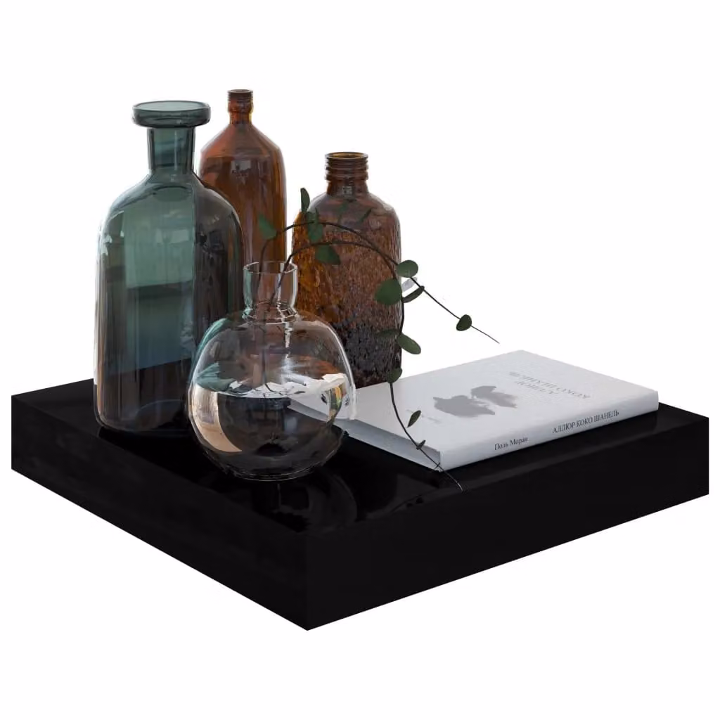 Berkfield Home Set of 2 High Gloss Black Floating Wall Shelves, W/D/H: 23 x 23.5 x 3.8 cm – 4