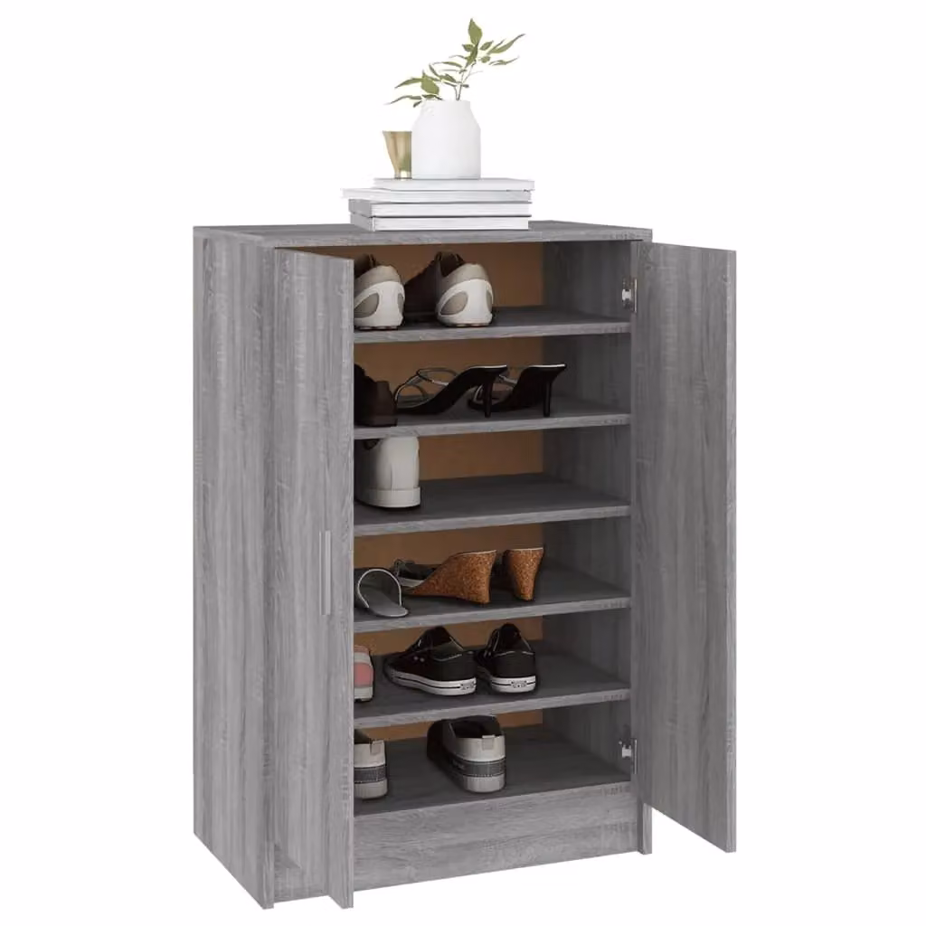 Berkfield Home Modern Grey Shoe Cabinet with Hinged Doors, W/D/H: 60 x 35 x 92 cm – 3