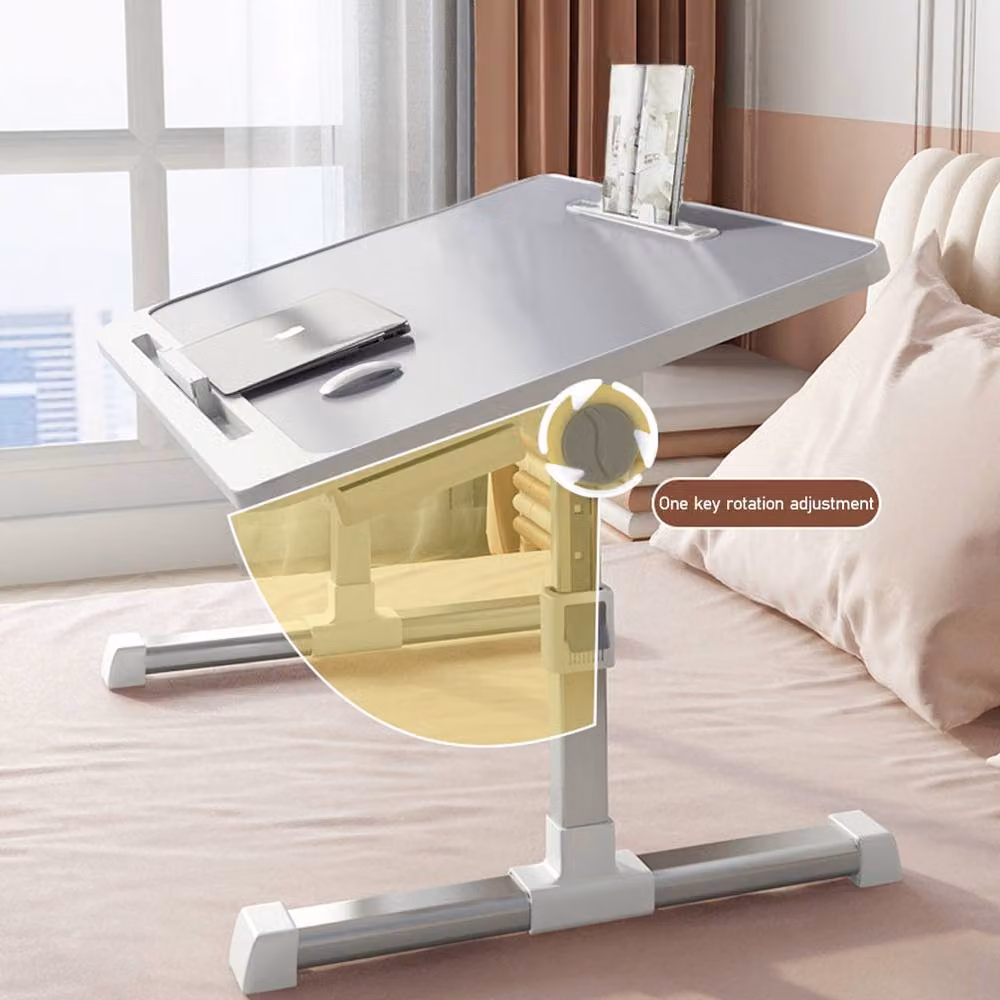 Living and Home Grey Foldable Height-Adjustable Laptop Bed Table with Sloped Top, Tablet Slot and Movable Stop Bar – 3