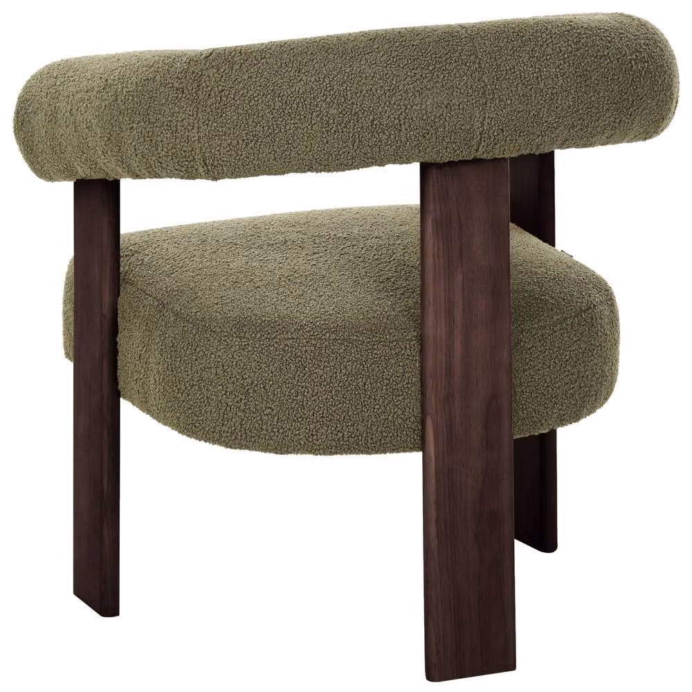 Wyld and Coco Green Boucle Tub Armchair with Retro Dark Brown Rubberwood Legs, W/D/H: 77 x 68 x 76 cm – 4