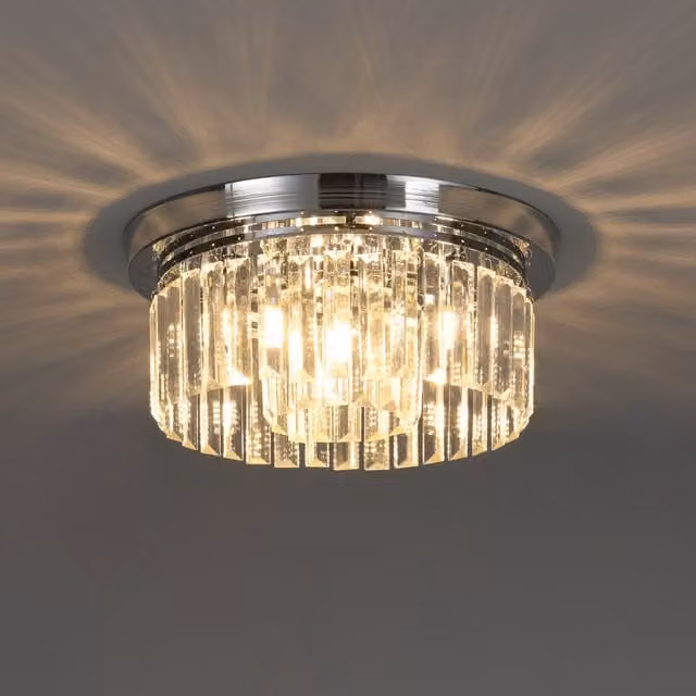 Livingandhome Round Crystal Ceiling Light in Chrome and Transparent