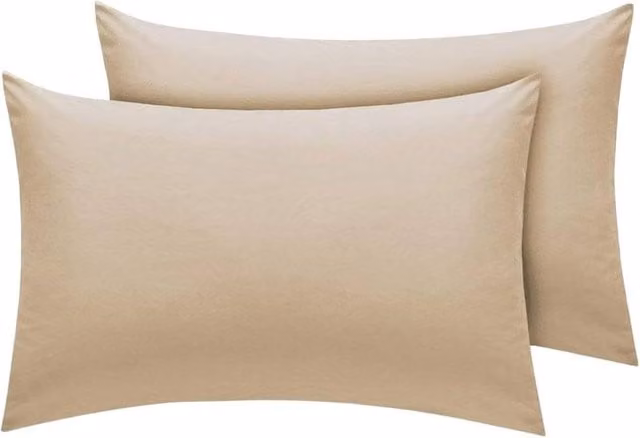 Homes-Linen Set of 2 Microfibre Pillowcases in Beige, Soft Breathable Hotel Quality Covers, Standard Size