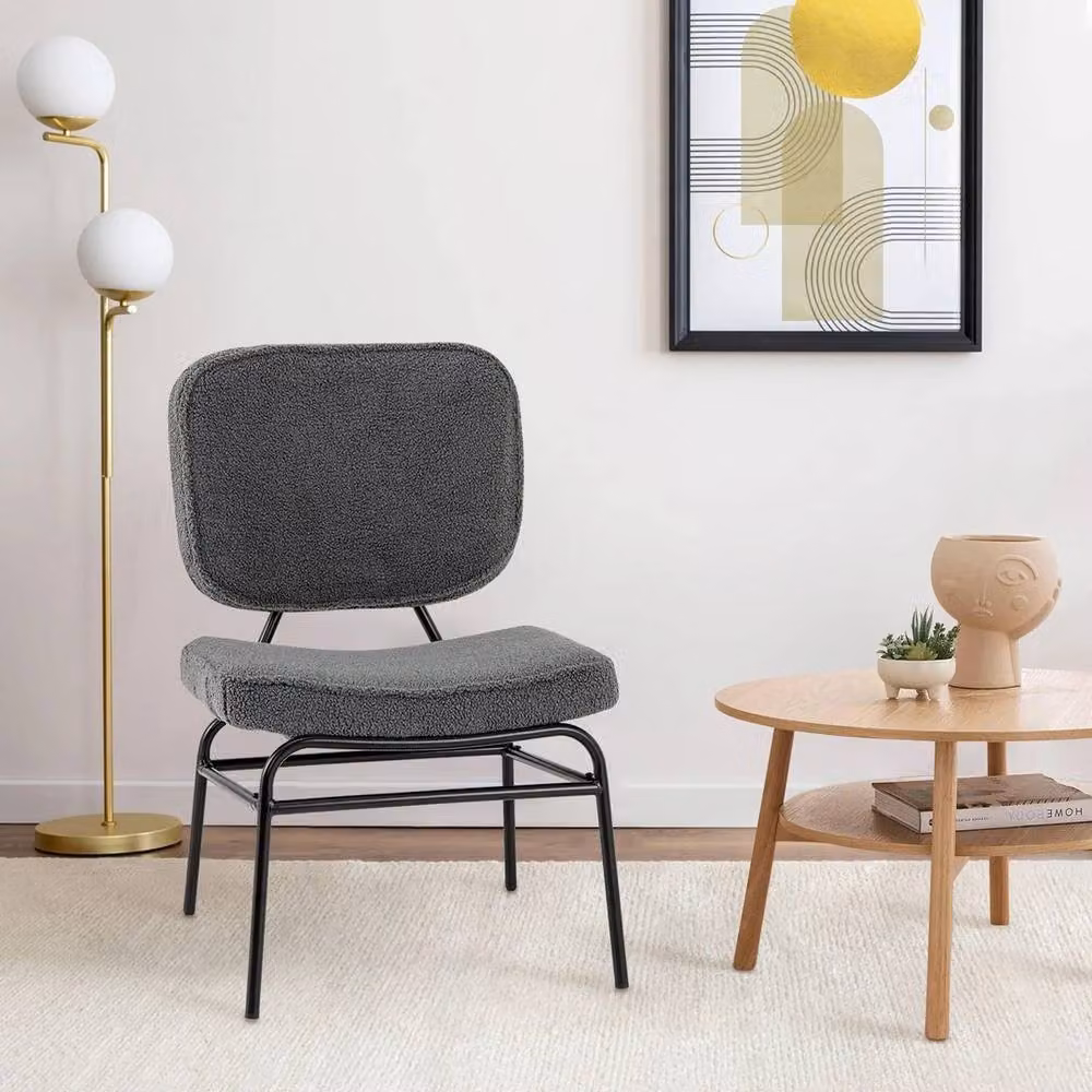 VOGREX Grey Bouclé and Foam Upholstered Modern Accent Reading Chair with Metal Frame – 3