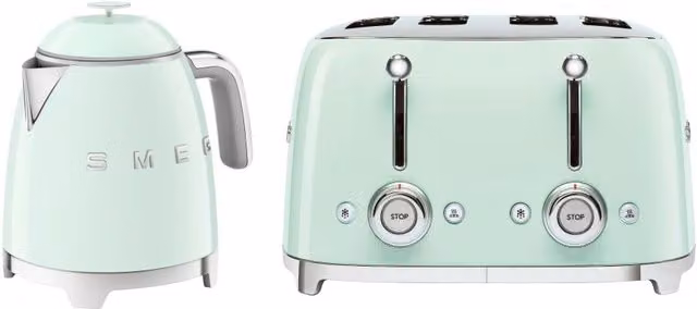 Smeg Mini Kettle and 4 Slice Toaster Set in Light Green