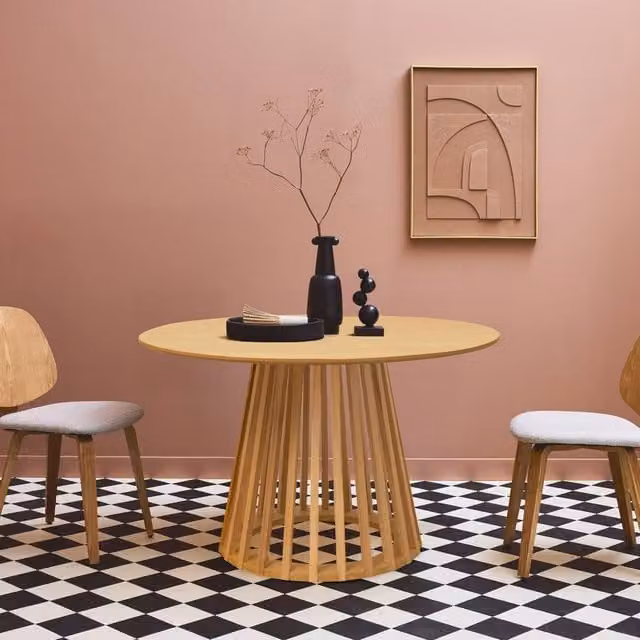 Sweekeek Round 4-Seater Modern Dining Table in Brown with Spruce Legs, W/D/H: 120 x 120 x 75 cm
