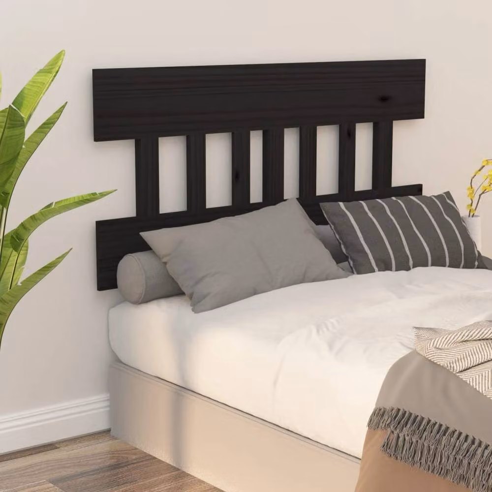 Berkfield Home Black Rustic Solid Pine Wood Bed Headboard W: 183.5 cm, D: 3 cm, H: 81 cm – 2