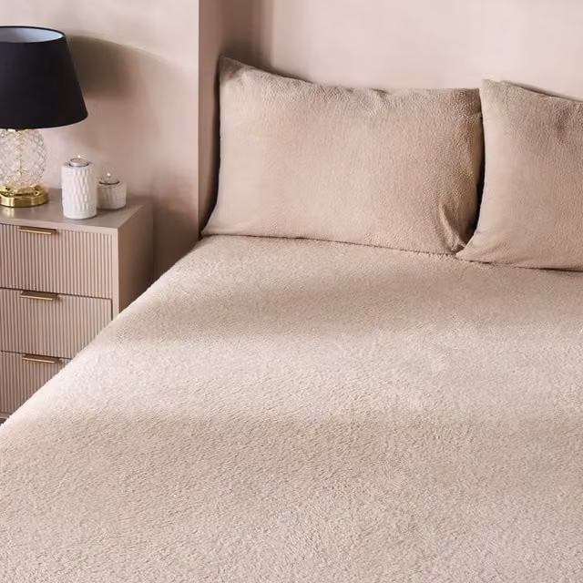 OHS Teddy Fleece Thermal Fitted Bed Sheet in Brown, W/D/H: 90 x 200 cm