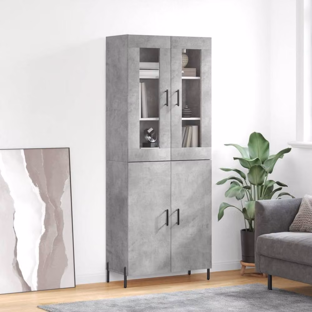 Berkfield Home Highboard in Concrete Grey with Glass Doors, W/D/H: 69.5 x 34 x 180 cm – 2