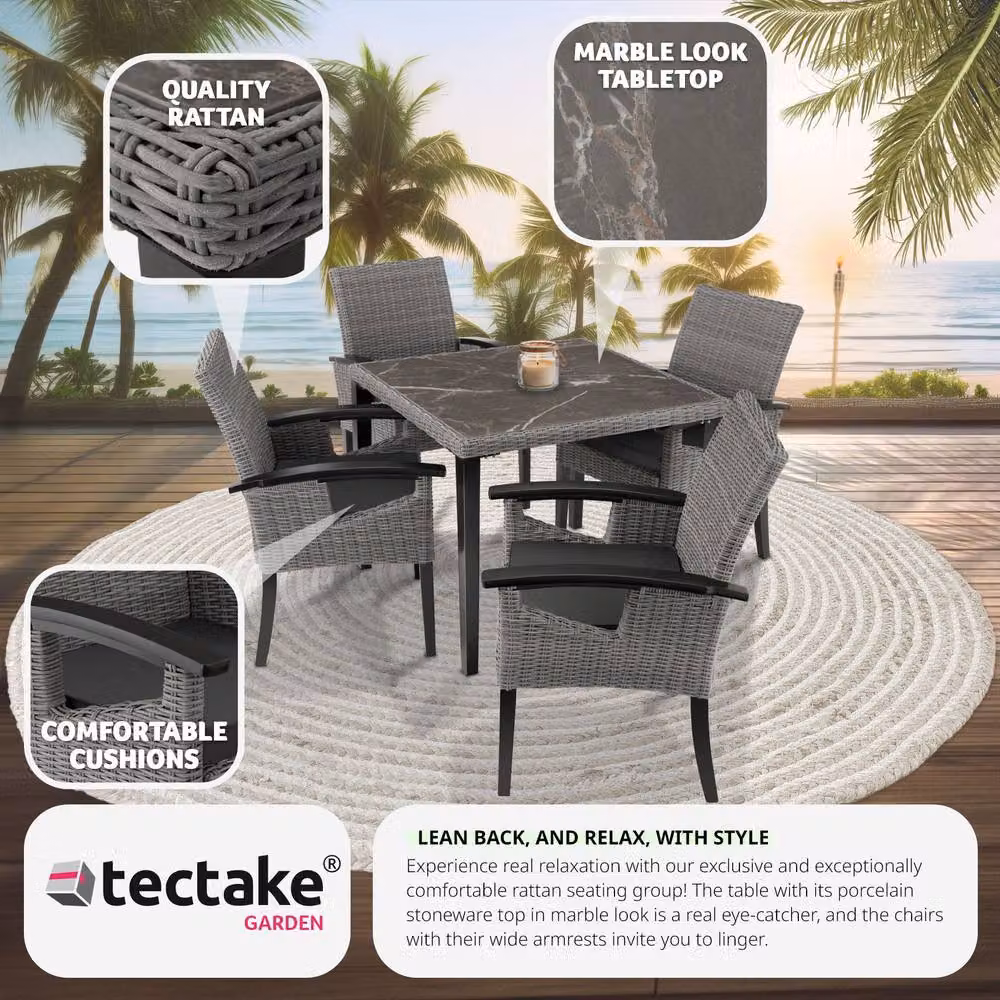 tectake Tarent Dining Table and 4 Rosarno Chairs Set in Grey – 7