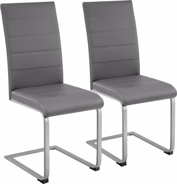 tectake Bettina Set of 2 Modern Dining Chairs in Grey Synthetic Leather with Metal Cantilever Base – 1