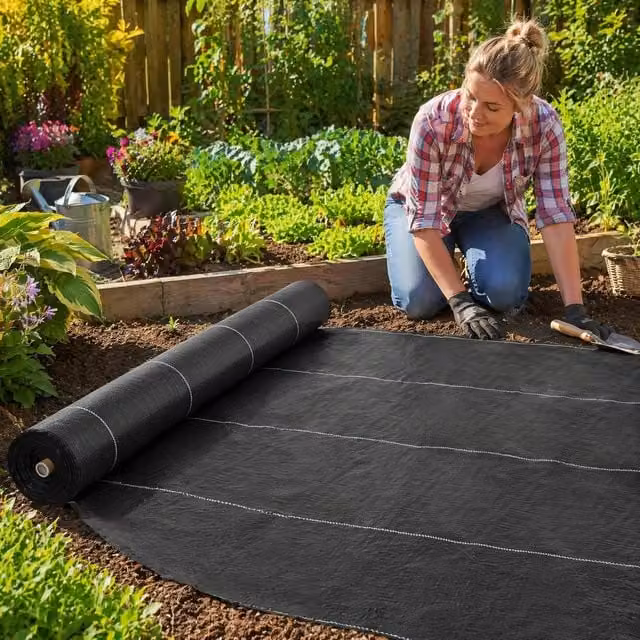STILVORA Black Weed Control Membrane with Planting Lines, 2 x 50 m