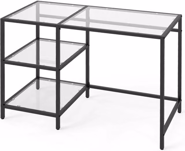 NESTLUNE Modern Glass Computer Desk in Black and Transparent – 1