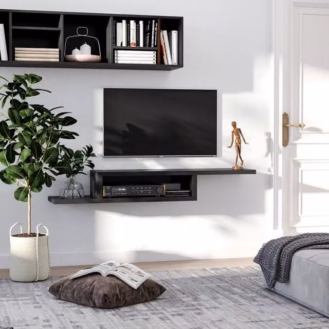 HOMCOM Modern Wall Mounted Floating TV Stand and Entertainment Centre Unit in Black