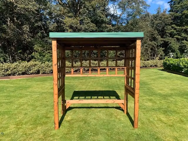 Charles Taylor Trading Wentworth Two Seat Garden Arbour with Solid Wood Frame and Removable Covers in Green and Brown