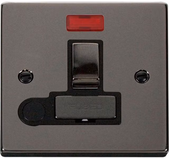 SE HOME Black Surface Combination Plate with 13A Fused Ingot Connection Unit and Switched Neon Flex in Black Nickel