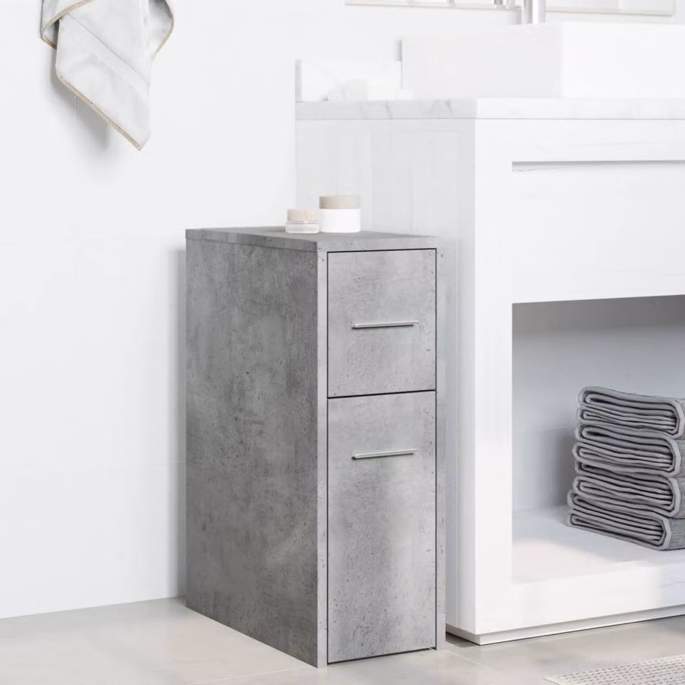 Berkfield Home Narrow Freestanding Bathroom Cupboard with Wheels in Concrete Grey – 2