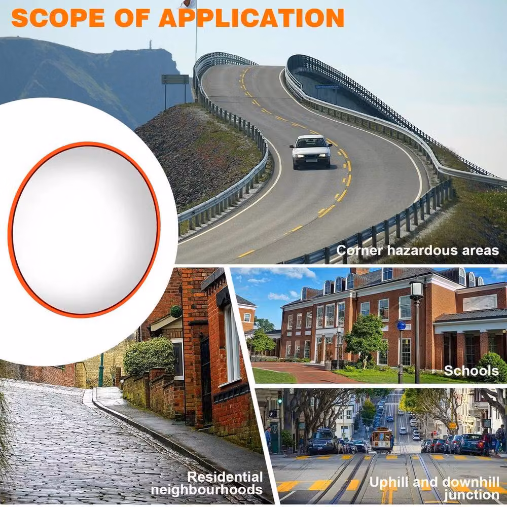 NESTLUNE Orange Convex Car Safety Mirror for Outdoor Garage and Driveway Security, W x D: 100 x 100 cm – 3