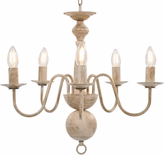 Berkfield Home Antique White Metal Chandelier for Dining or Living Rooms, 5 x E14 Bulbs