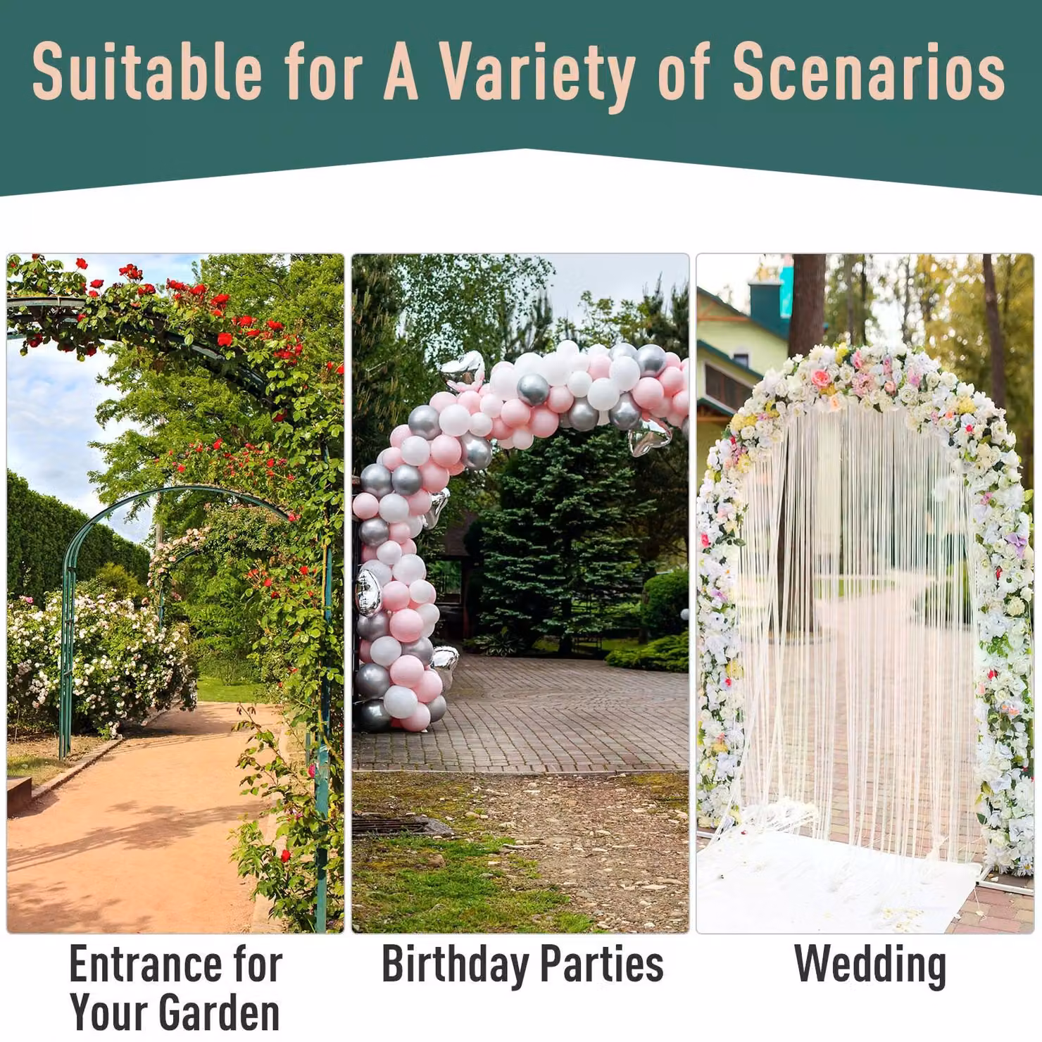 Outsunny Metal Garden Archway Trellis with Gate for Climbing Plants, Black, W/D/H: 108 x 45 x 215 cm – 4
