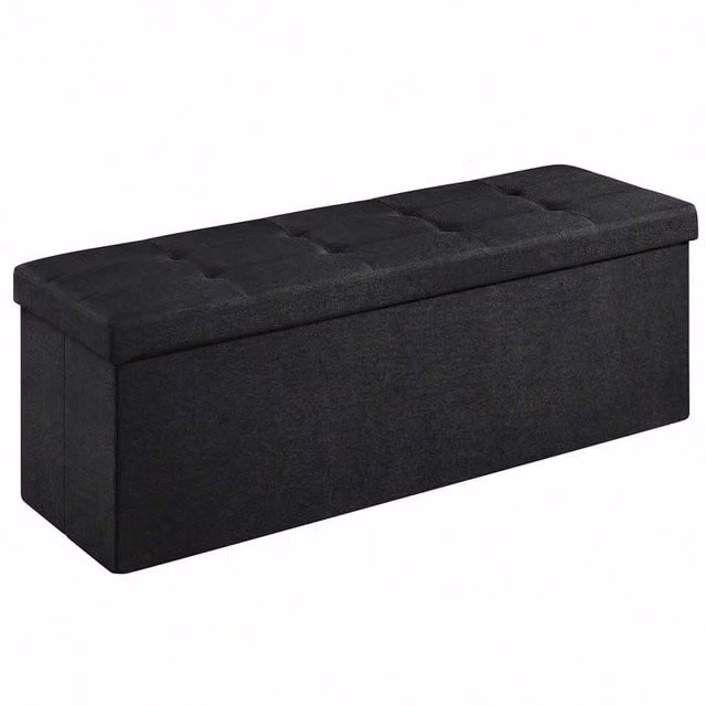 SONGMICS Elegant Black Fabric Storage Ottoman with Removable Divider and Cover