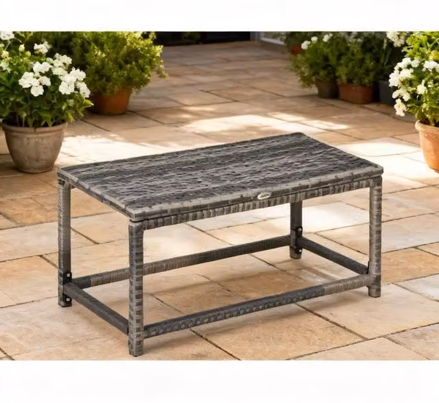ERGOVEXA Grey Rattan Outdoor Coffee Table with Metal Frame