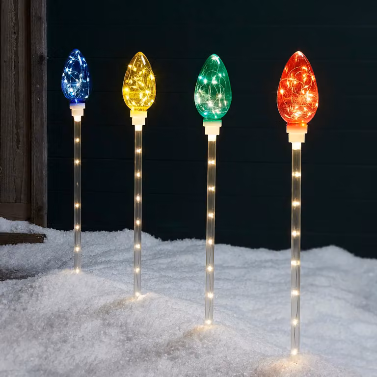 4 Multi-Coloured LED C9 Bulb Christmas Path Lights