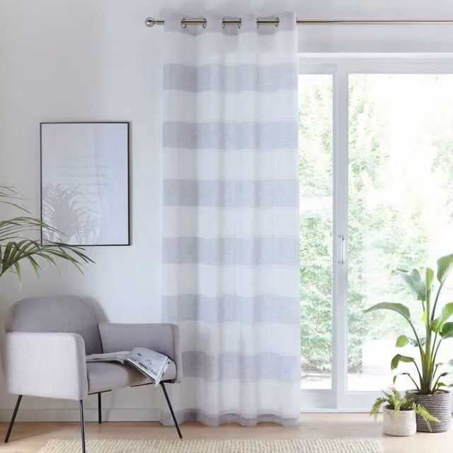 Terrys Santorini Striped Single Voile Fabric Panel Curtain in Grey and Multicolour