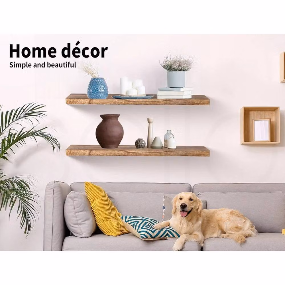 KORVIXA Wall Mounted Wooden Floating Shelves in Sand and Brown, W/D/H: 100 x 100 x 2 cm – 2
