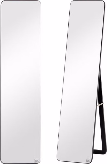 HOMCOM Full Length Mirror, Black Rectangular Free Standing or Wall Hanging Full Body Mirror – 1