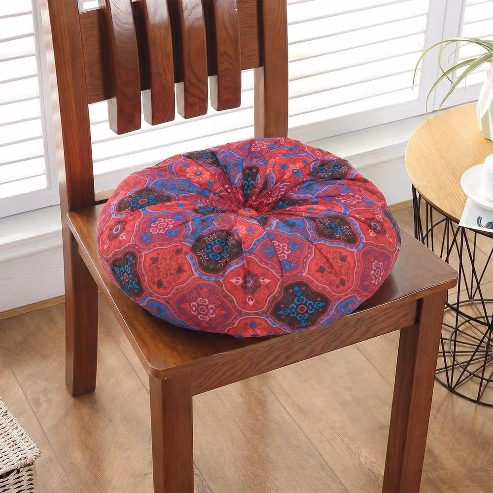 PAWNORA Red Round Floor Cushion, Diameter: 50 cm, Thickness: 8 cm – 4
