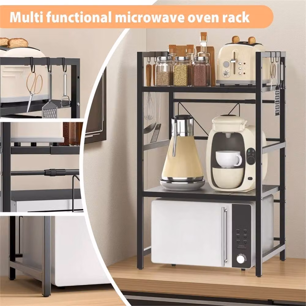 SPETLEK 3 Tier Expandable Microwave Oven Rack in Black, W/D/H: 50.0 x 32.0 x 25.0 cm – 4