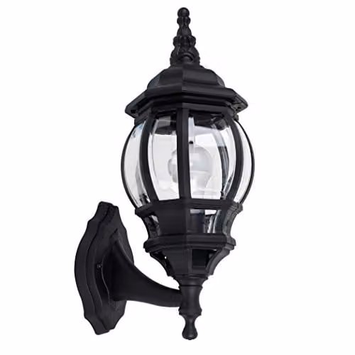 ValueLights Windsor Black and Transparent Classic Outdoor Wall Lantern IP44 Rated – 1