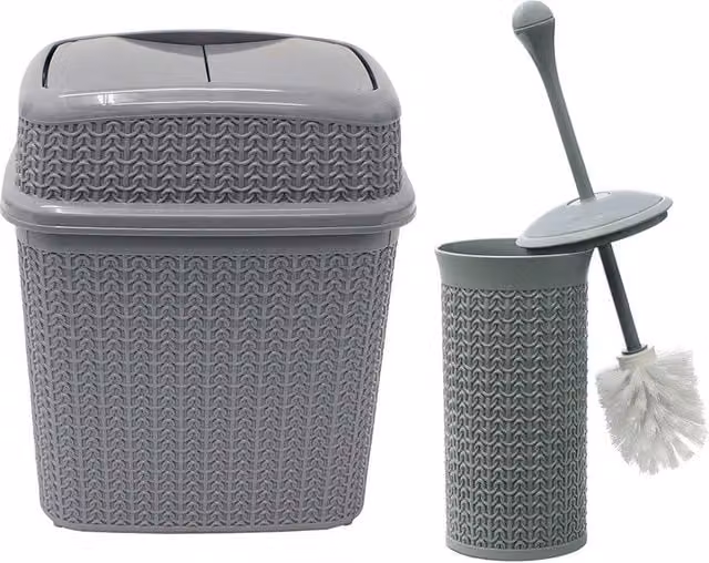 JVL Loop Toilet Brush and Rectangular Lidded Bin in Grey