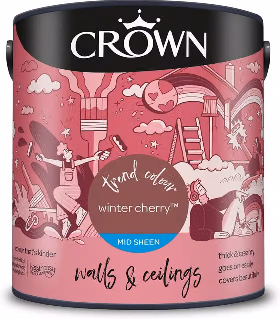 Crown Walls and Ceilings Mid Sheen Emulsion in Winter Cherry, 2.5l