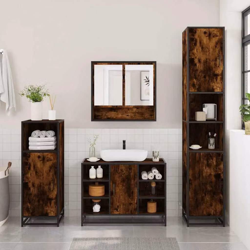Berkfield Home 4-Piece Industrial Bathroom Furniture Set in Smoked Oak Brown – 3