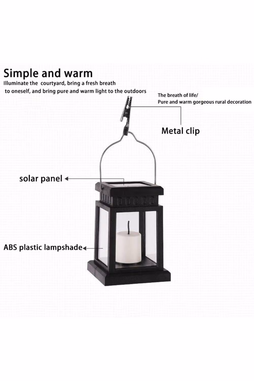 KDMD Solar Hanging Lantern Candle Light, Waterproof Clip-on, Warm White, Black – 2