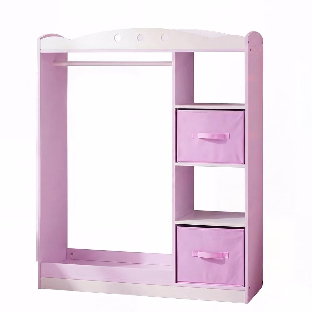 CASART Kids Dress Up Storage Wooden Wardrobe Closet with Full Length Mirror and Integrated Drawers, Pink – 3