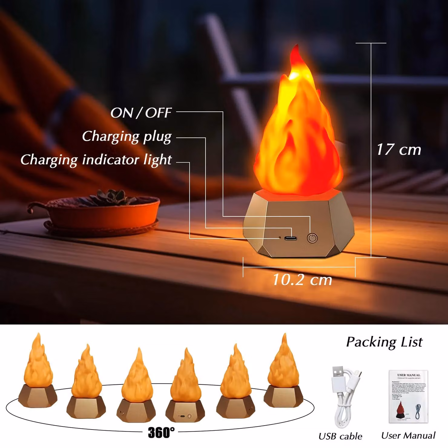 Leaper Pack of 1 LED Outdoor Camping and Garden Decorative Flame Effect Light in Gold – 4