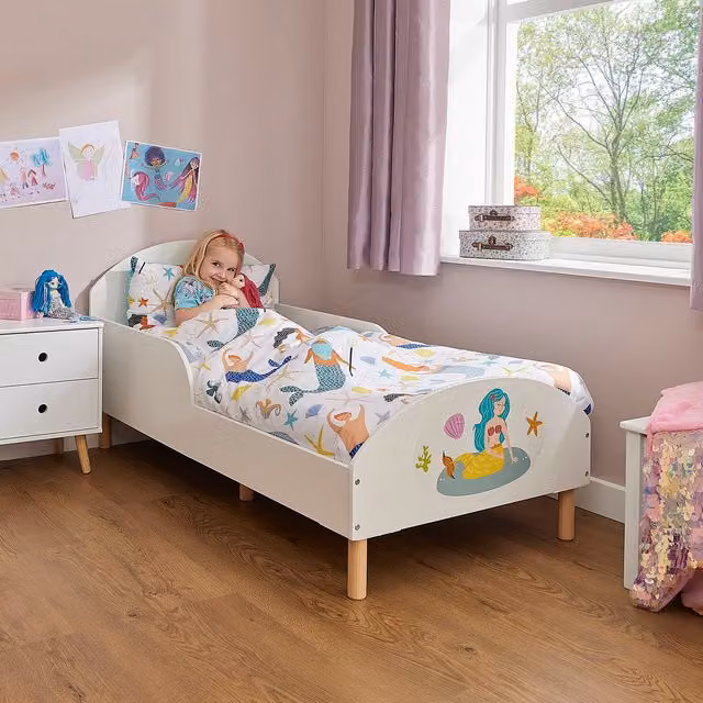 Liberty House Toys Mermaid Kids Toddler Bed in White Solid Pine Wood