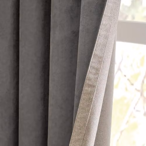 Furn Reversible Suede-Look Blackout Eyelet Curtain Pair in Anthracite, W/D/H: 137 x 229 cm – 2