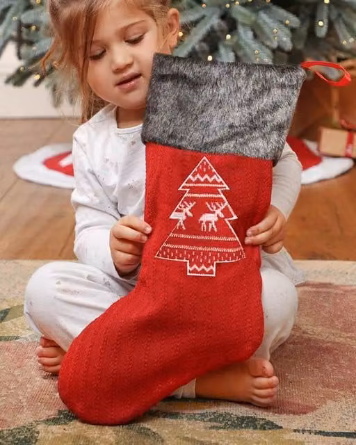 Dibor Set of 4 Red Nordic Tree Christmas Gift Bags and Stockings