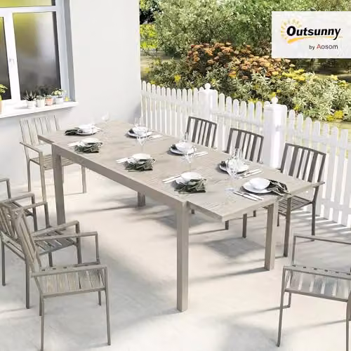 Outsunny Extending Garden Table in Light Grey, W/D/H: 154/214 x 85 x 75 cm – 2