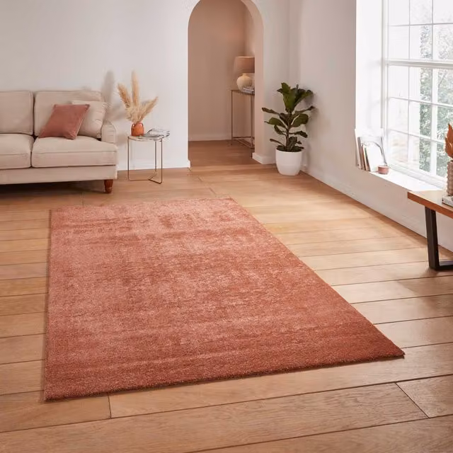 Terrys Cove Washable Modern Rectangular Rug in Orange Terracotta