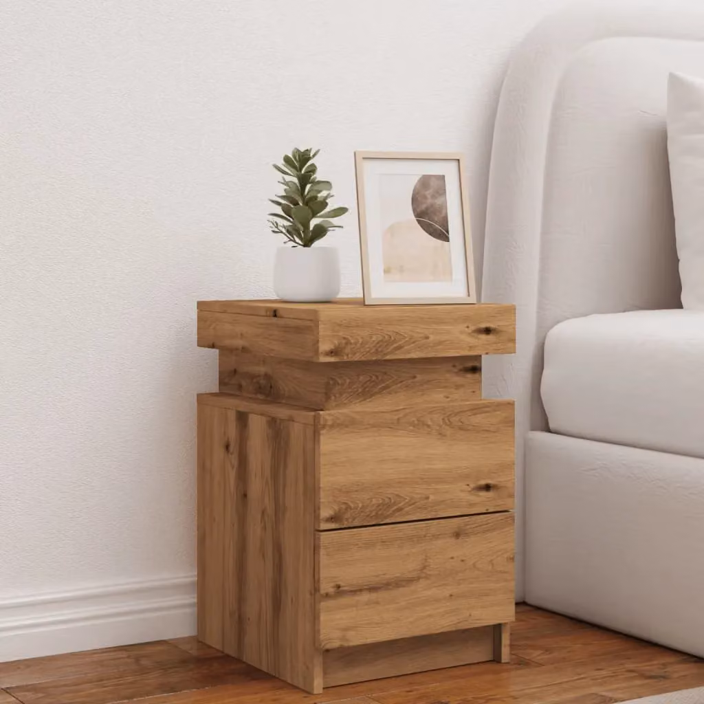 Berkfield Home Bedside Cabinet in Artisan Oak Brown with Integrated LED Lighting, W/D/H: 35 x 39 x 55 cm – 2