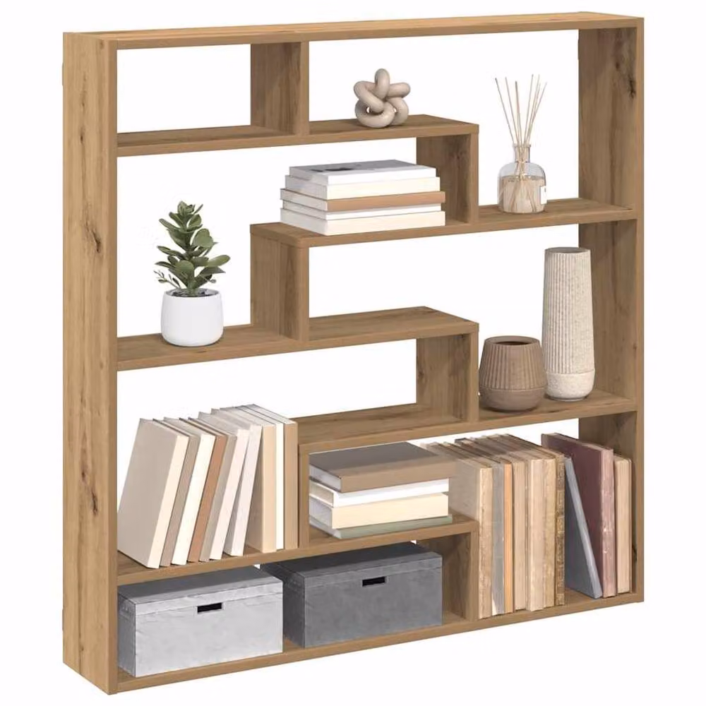 Berkfield Home Wall Mounted 7 Compartment Cube Shelf in Artisan Oak Brown – 2