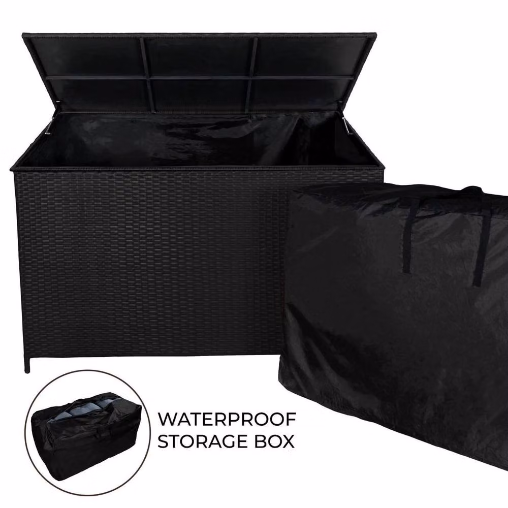 FLAVORA Black Garden Storage Box with Large Cushion, W/D/H: 100 x 100 x 15 cm – 4